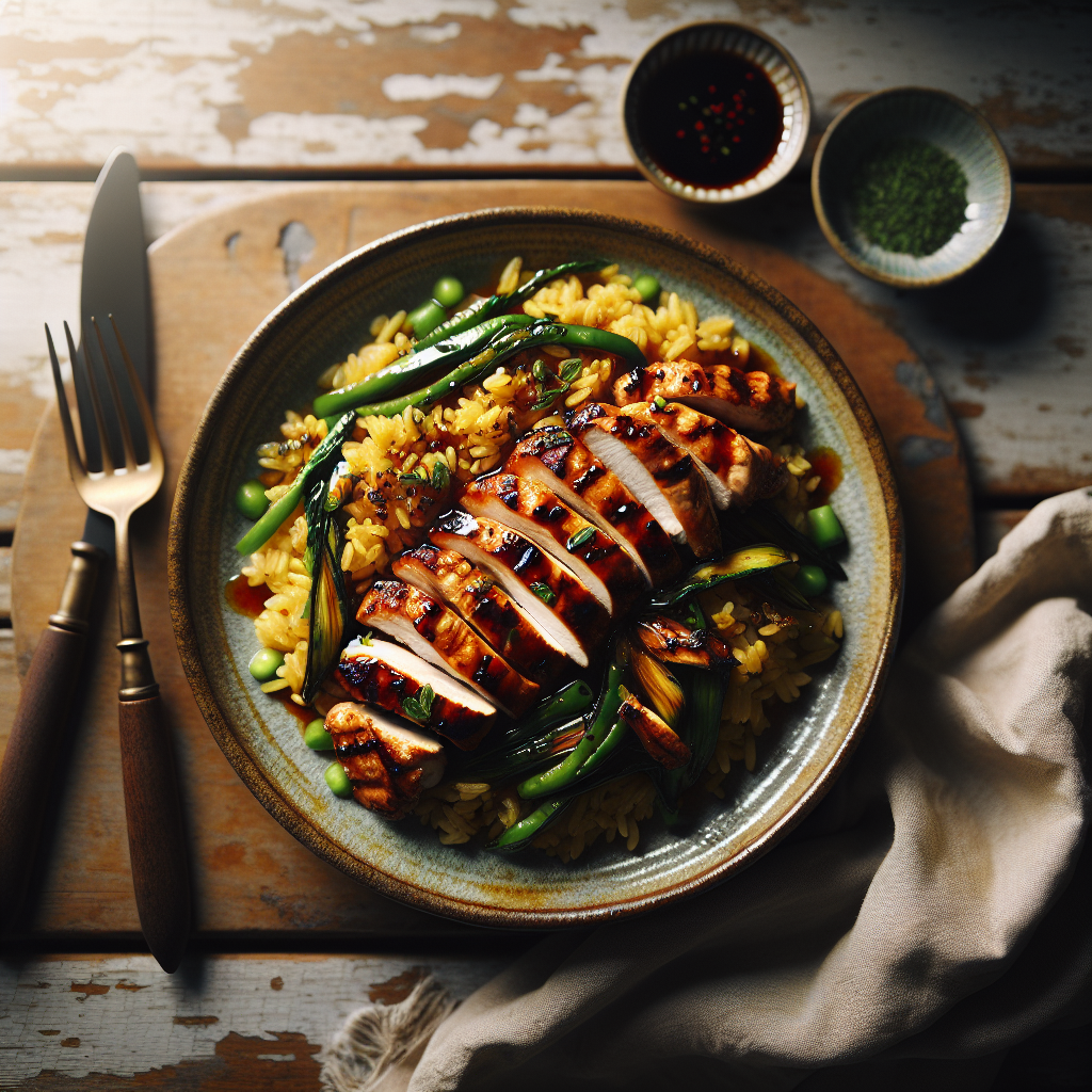 Pollo Teriyaki Con Verduras Y Arroz Jazmín