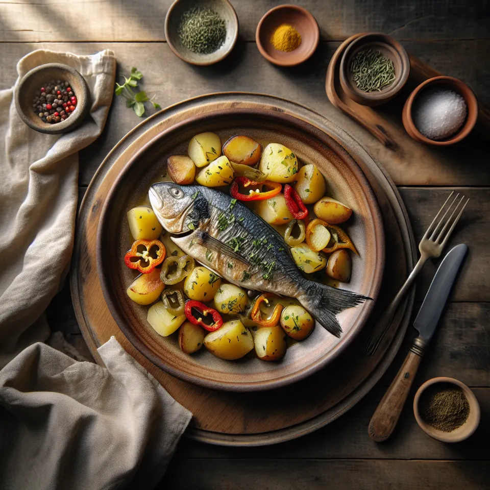 Merluza Al Horno Con Patatas Y Pimientos