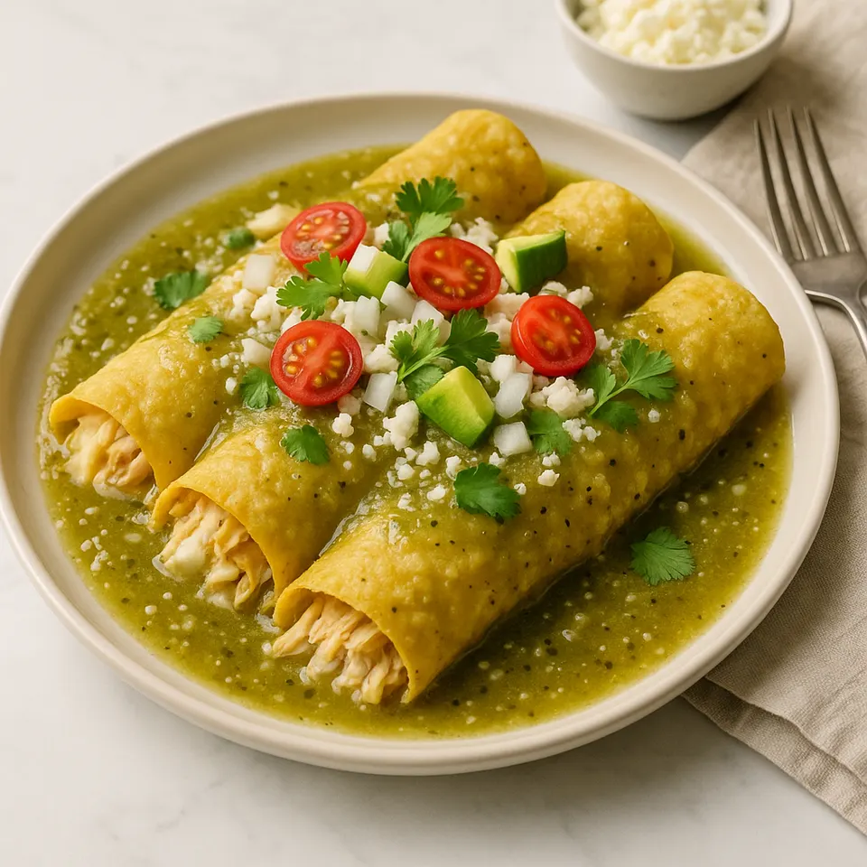 Enchiladas De Pollo Y Queso Con Salsa Verde