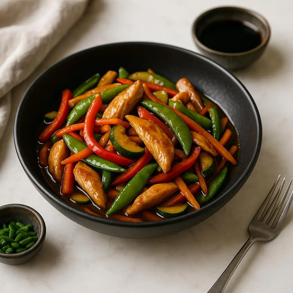 Wok De Pollo Con Verduras Y Salsa De Soja