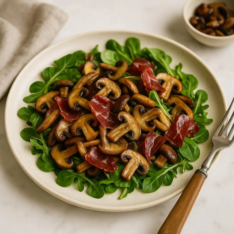 Ensalada Templada De Setas Y Jamón Ibérico