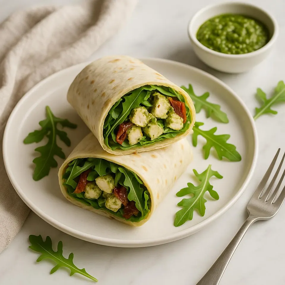 Wrap De Pollo Al Pesto Con Rúcula Y Tomates Secos
