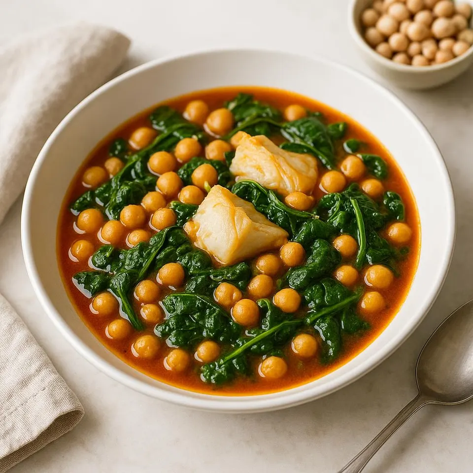 Guiso De Garbanzos Con Espinacas Y Bacalao